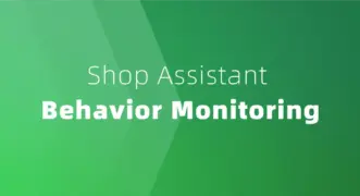 Illustration showing AI employee tracking in retail stores, with behavior recognition, edge AI processing, and real-time service quality insights.