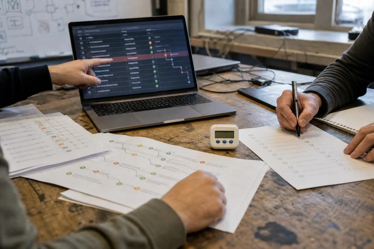 An operations team reviews Dify run traces, failure branches, and rollback readiness
