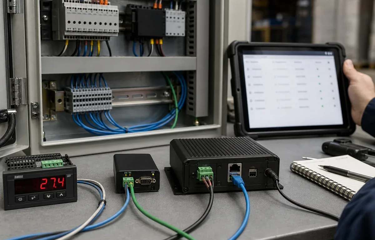 Field-layer view of edge gateway, serial converter, and IoT platform roles