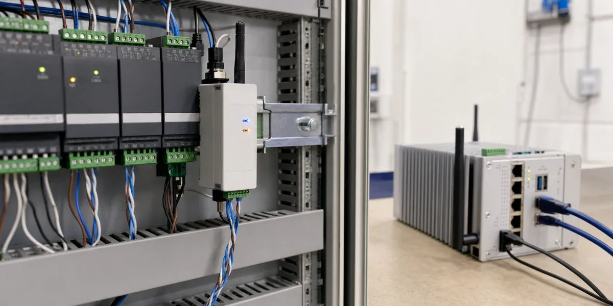 Illustrative serial equipment networking scene; not a field test
