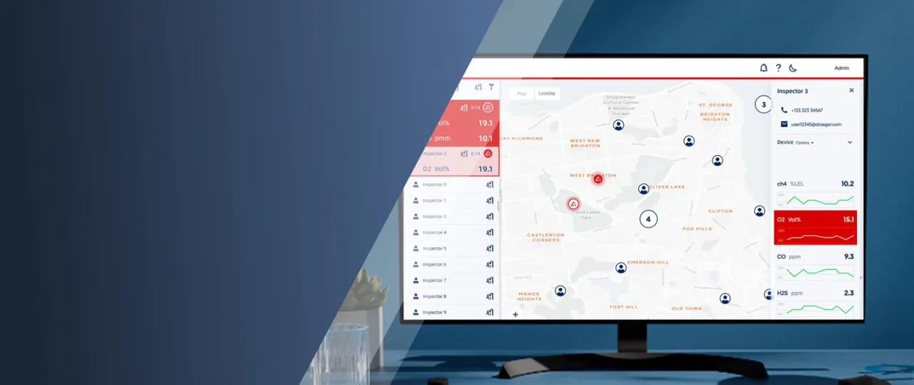 Industrial gas detection SaaS dashboard with active alarms and system health