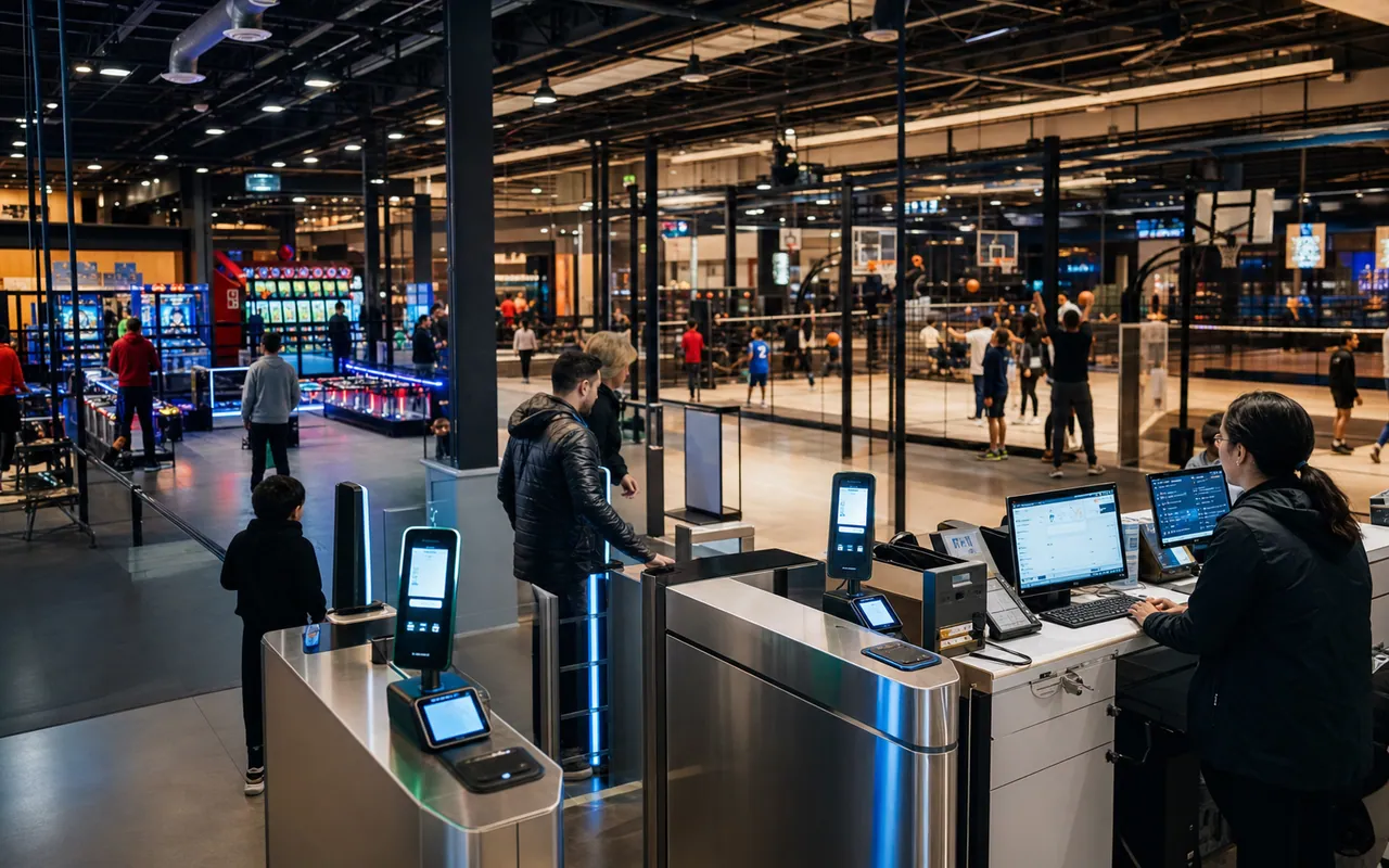 Modern sport and game club with connected machines and digital member access