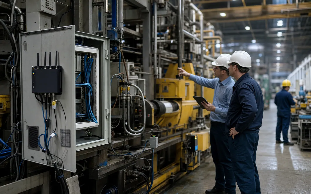 Modern factory production equipment connected through an industrial IoT retrofit