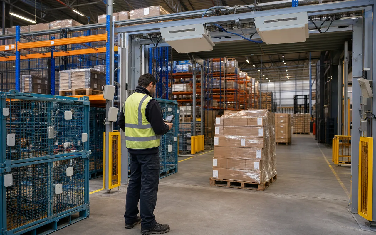 Warehouse operator scanning tagged assets in an RFID-enabled facility