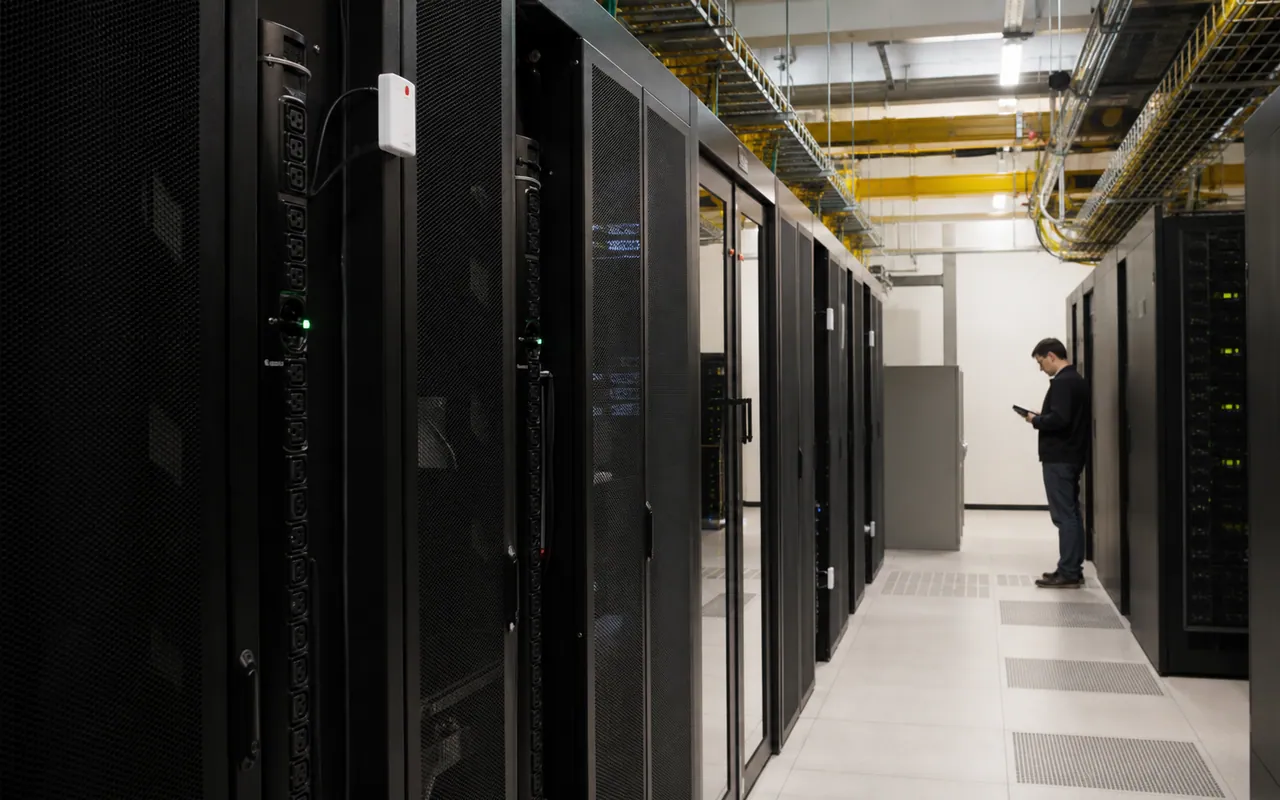 Modern computer room with rack power and environmental monitoring