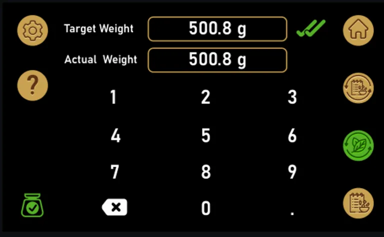 Smart kitchen weighing interface showing target weight and actual weight