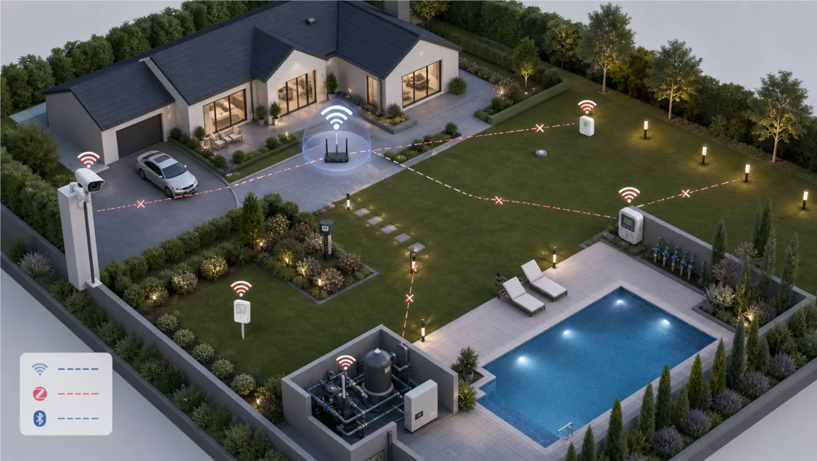 Outdoor smart home devices connected through Tuya SDK and an IoT gateway
