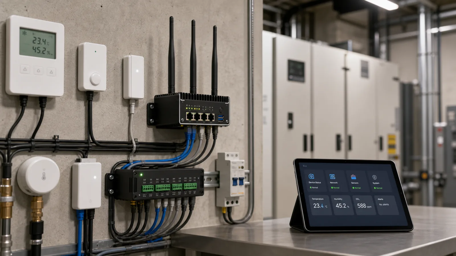 Compact AIoT edge node installed in a facility equipment room