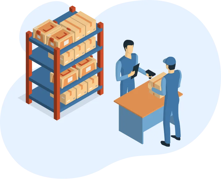 Logistics tracking workflow illustration for warehouse asset handover