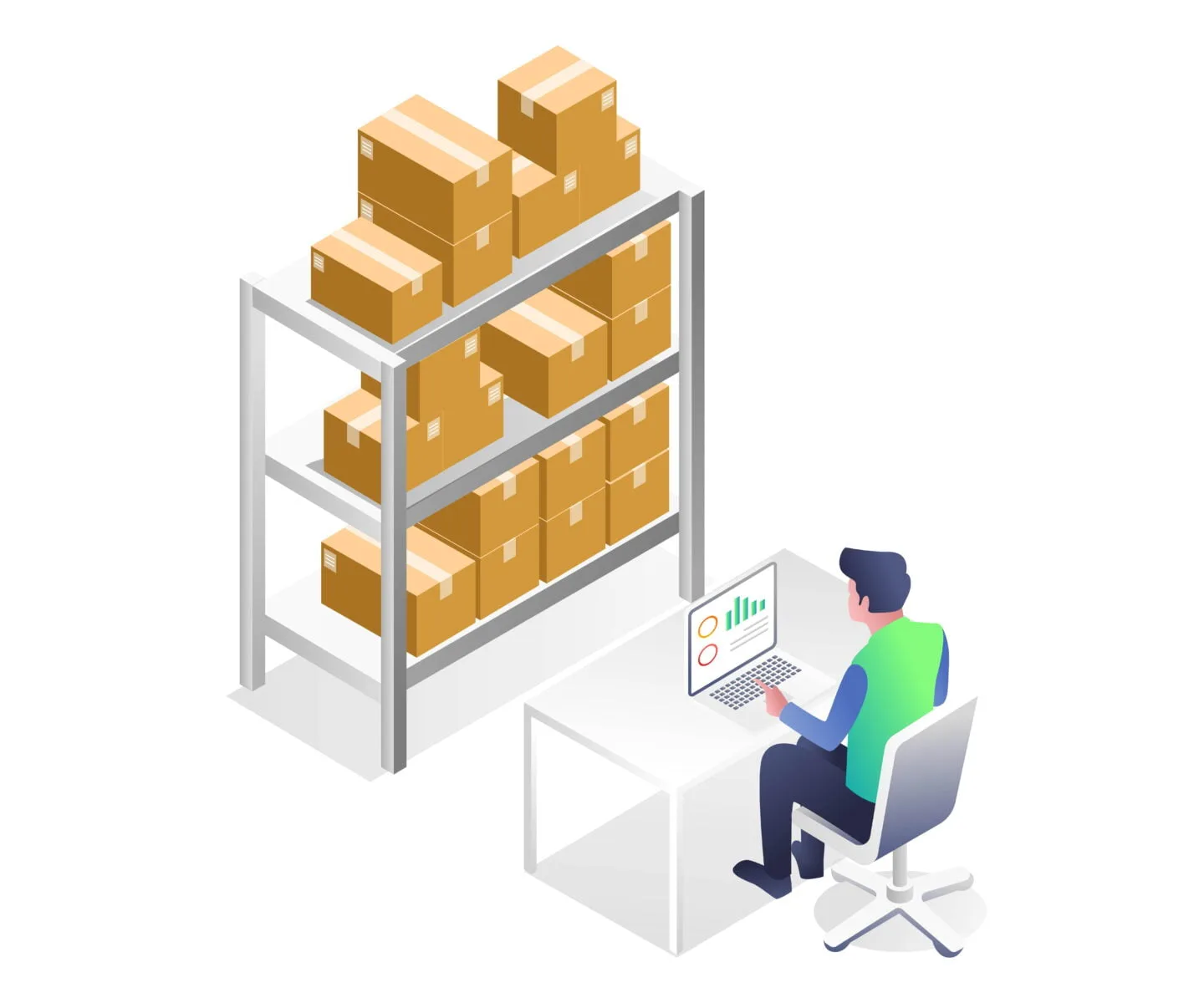Warehouse management workflow illustration for inventory and asset records