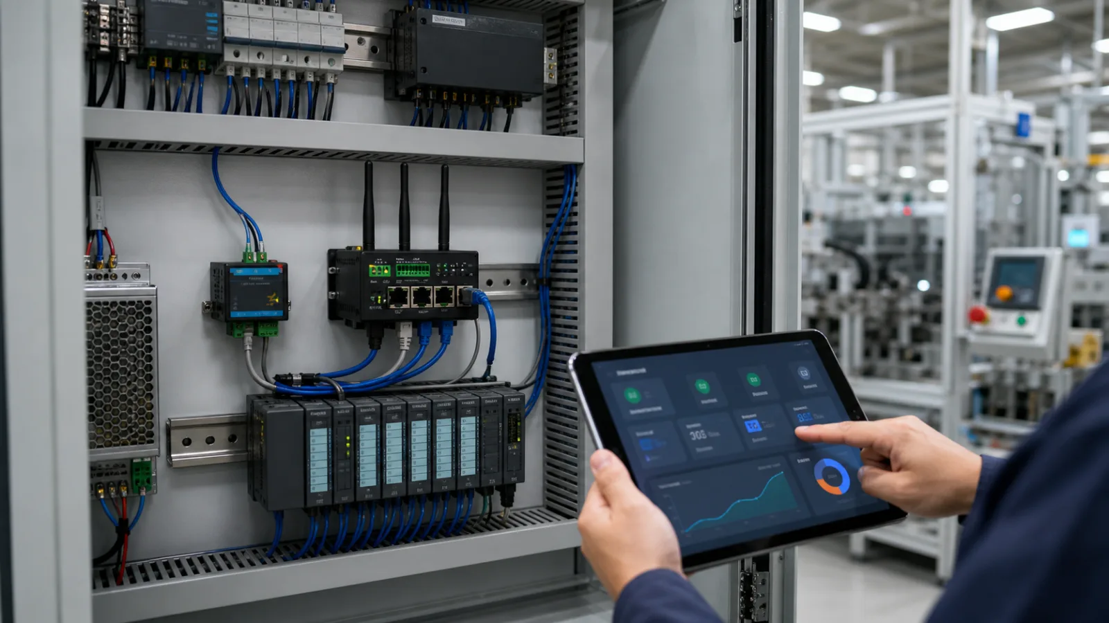 Industrial edge gateway connected inside a control cabinet