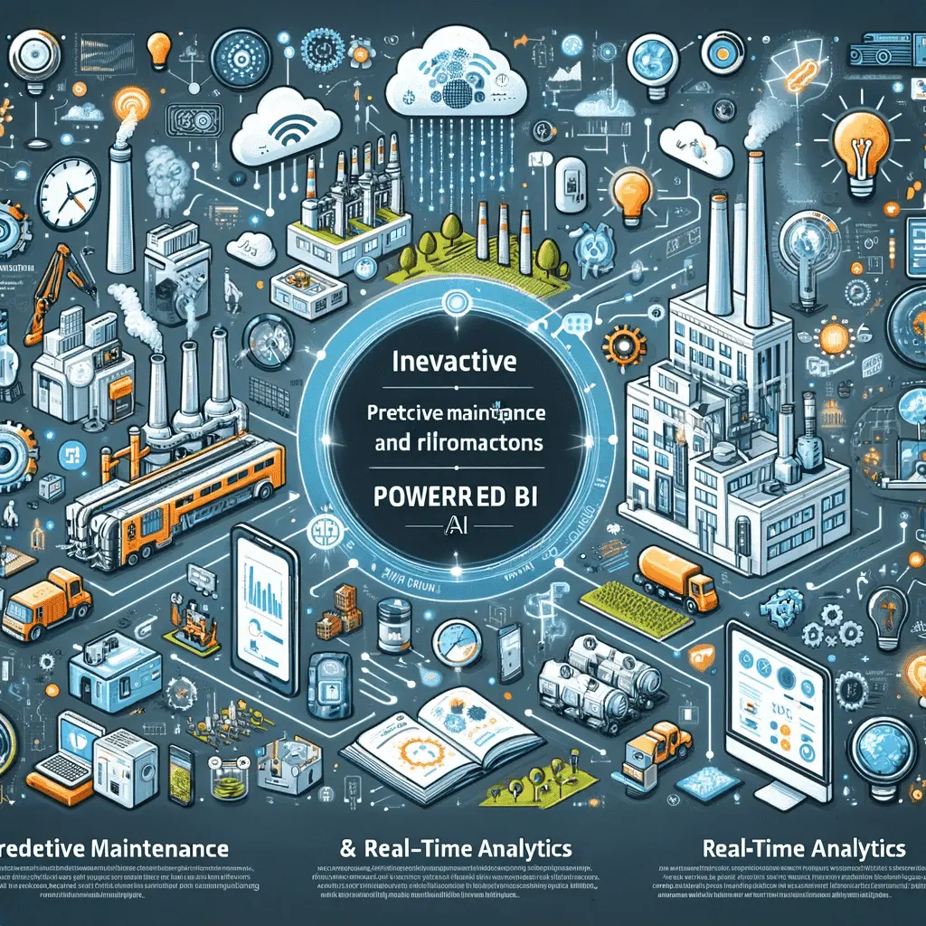 Infographic of predictive maintenance and real-time analytics in IoT, powered by AI.