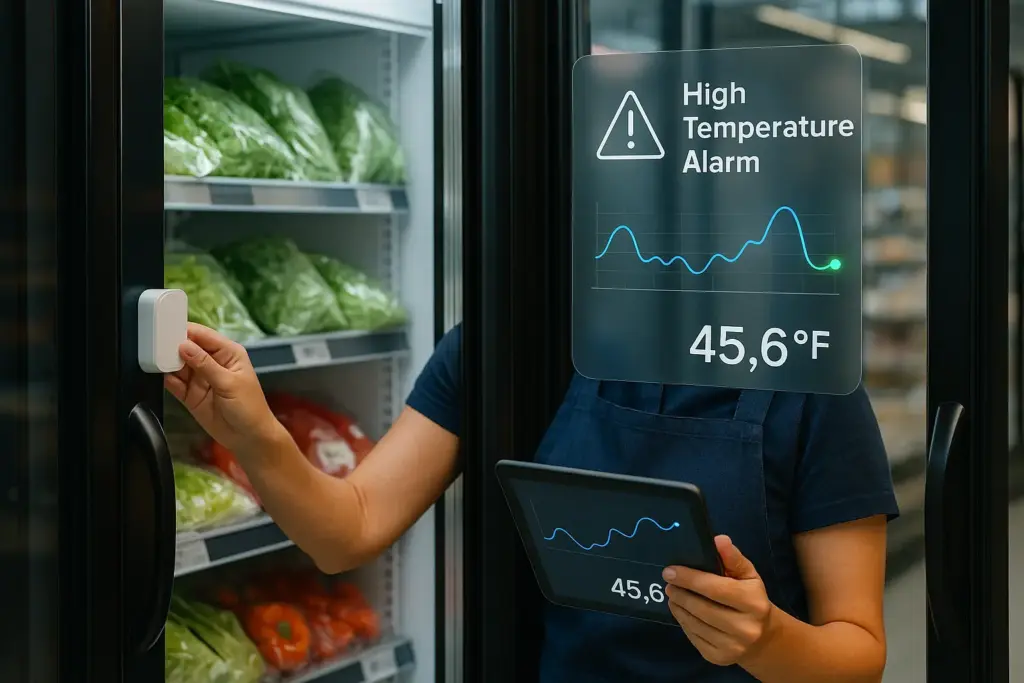 Smart Store Refrigeration Management: Real-Time Monitoring and Energy Optimization 5 Smart thermostat device controlling freezer temperature with ±0.5°C precision for energy optimization