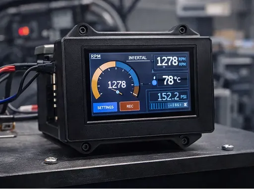 ESP32 Display Interface Development for an Industrial Embedded Device 1 ESP32 display interface device showing real-time industrial data on TFT screen, custom ESP32 firmware and UI development