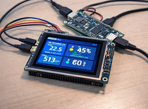 ESP32 Display Interface Development for an Industrial Embedded Device 2 ESP32-based display interface prototype with TFT screen, sensor data visualization, and custom embedded firmware