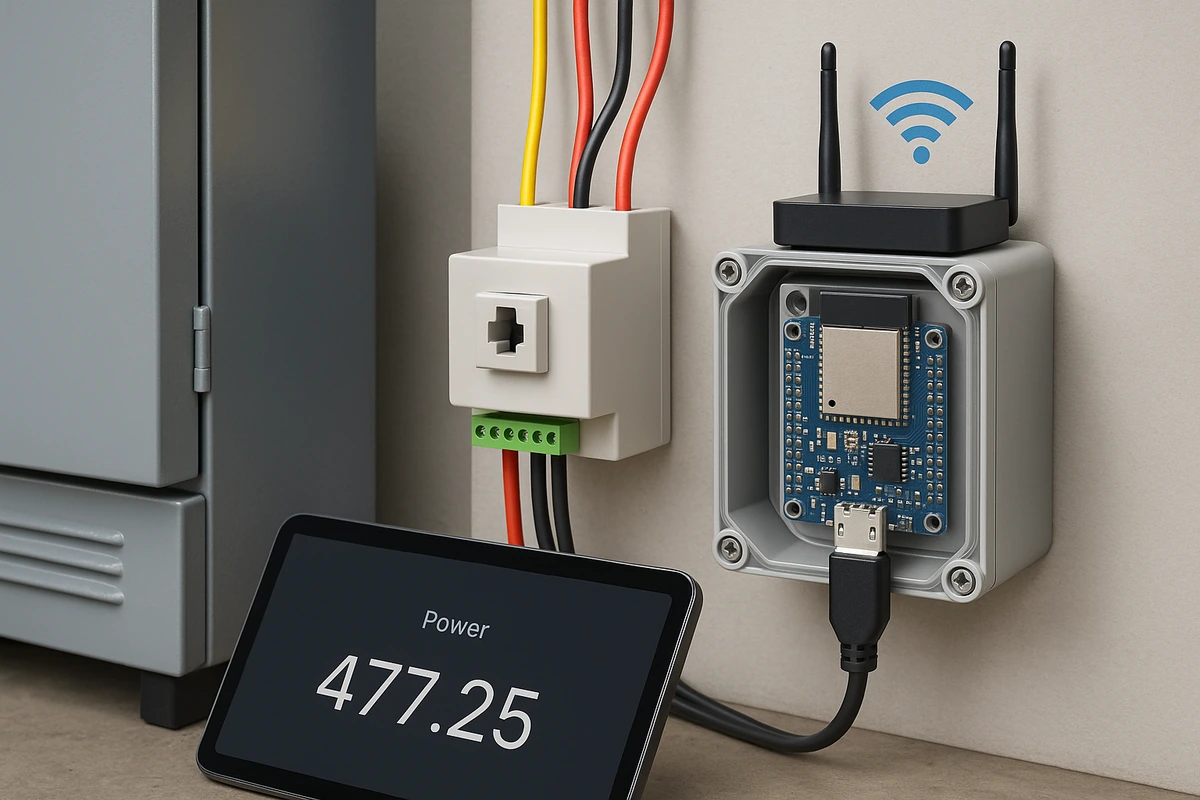 ESP32 energy metering field node wiring and data path
