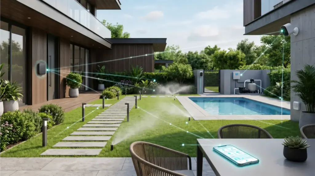 Tuya outdoor smart home integration with lighting irrigation cameras and pool devices