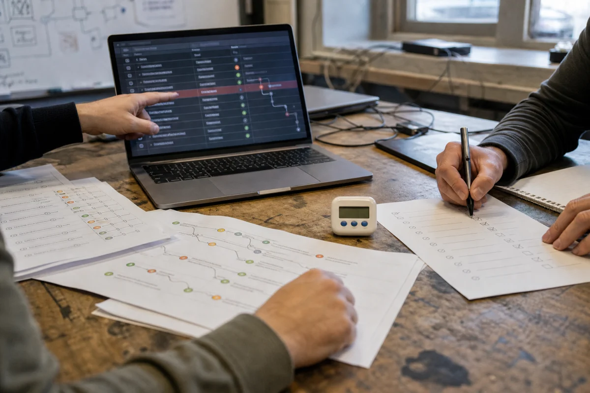 An operations team reviews Dify run traces, failure branches, and rollback readiness