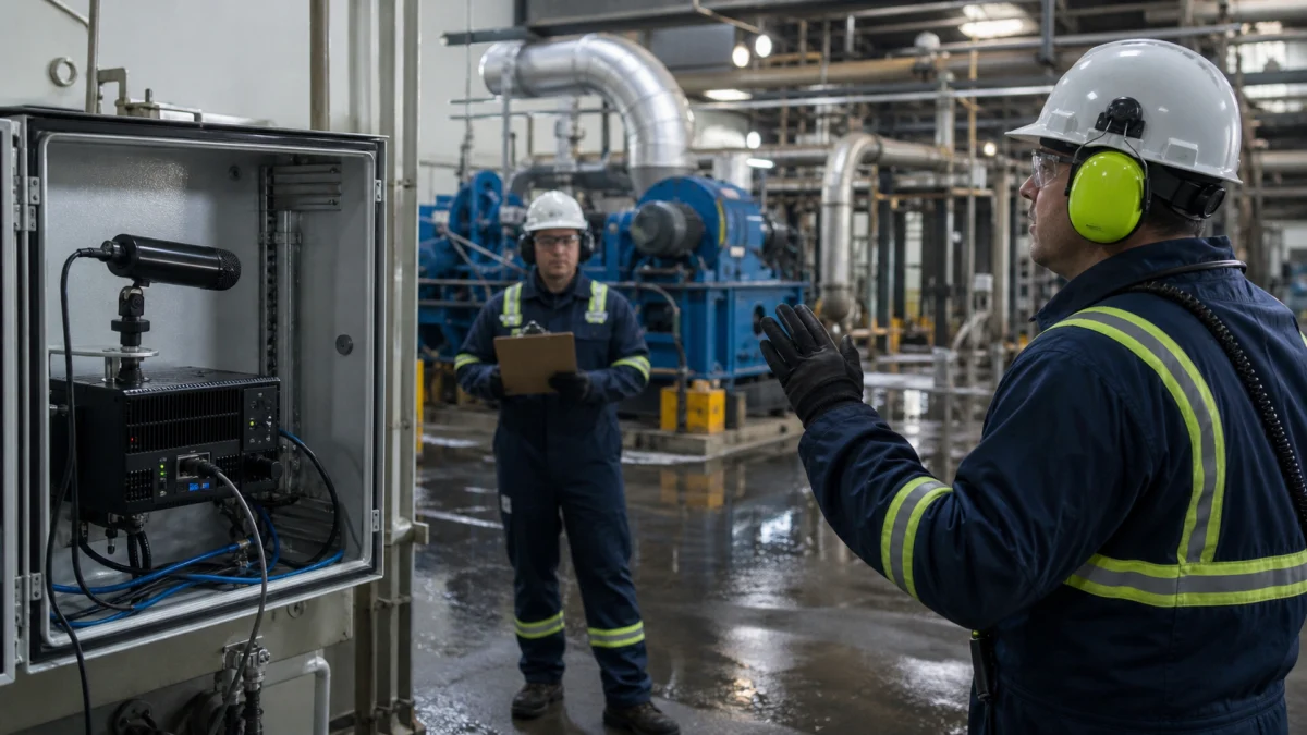 Engineers validating local speech recognition with real factory noise and field equipment