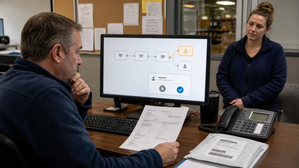 An operations supervisor reviews evidence and explicitly approves or rejects a high-risk workflow exception