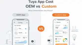 Tuya app development cost comparison between OEM and custom apps showing differences in features, flexibility, and pricing structure