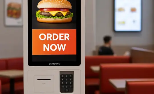 Android Kiosk Mode and Digital Signage – Consistent Retail Experience Retail store POS terminal and digital signage locked into dedicated apps showing unified promotional content.