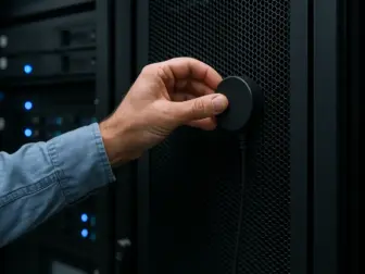 Feature image showing ZedIoT’s AI acoustic monitoring system used to enhance data center monitoring with early mechanical fault detection.