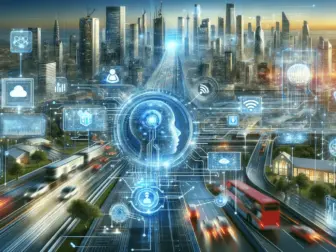 Futuristic landscape depicting evolving AI and IoT trends.
