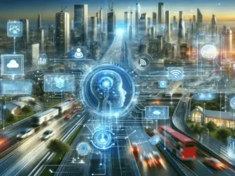 Futuristic landscape depicting evolving AI and IoT trends.