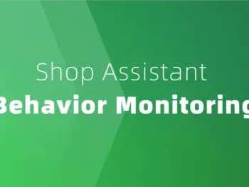 Illustration showing AI employee tracking in retail stores, with behavior recognition, edge AI processing, and real-time service quality insights.