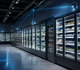 connected refrigerated display cabinets with IoT sensors for supermarket refrigeration monitoring {{brizy_dc_image_alt imageSrc=